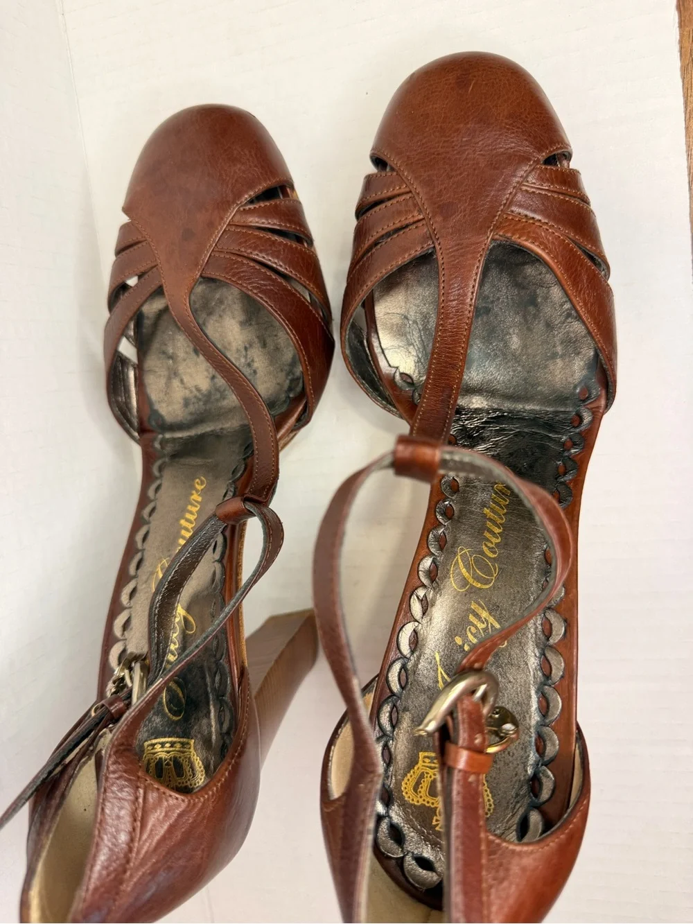 Vintage Juicy Couture Brown Leather Mary Jane Heel Pumps size 8 1/2